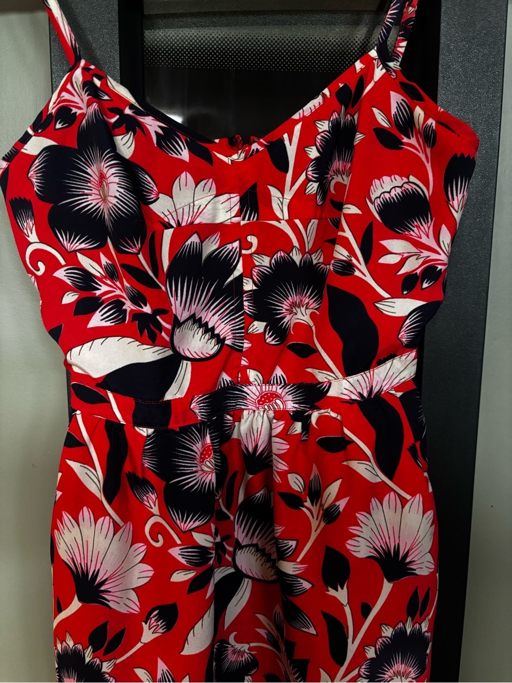 J.Crew Floral Sundress Size 00 Red Pink Tropical Print Lined Pockets - Picture 2 of 8